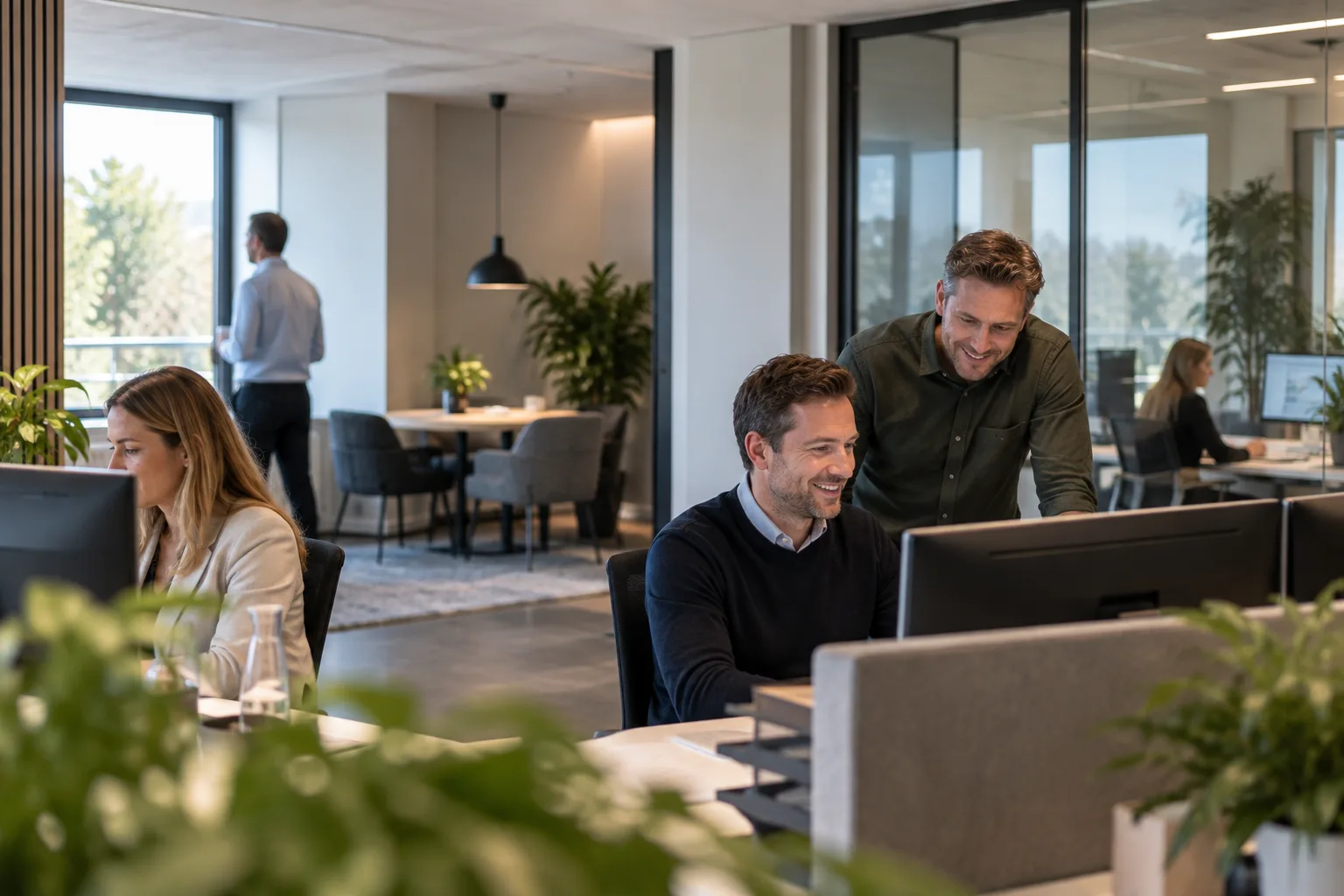 Twee collega's van AFCS aan het werk op kantoor